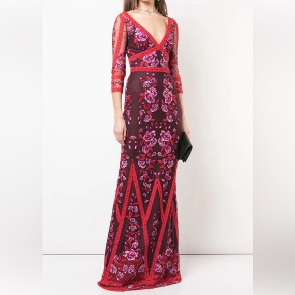 Marchesa Dresses & Skirts - Marchesa Notte Wine Floral Lace Embroidered Gown